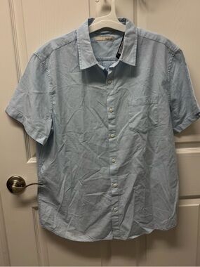 New Hawker Rye Light Blue Short-Sleeve Button-Up Shirt size Large Standard Fit